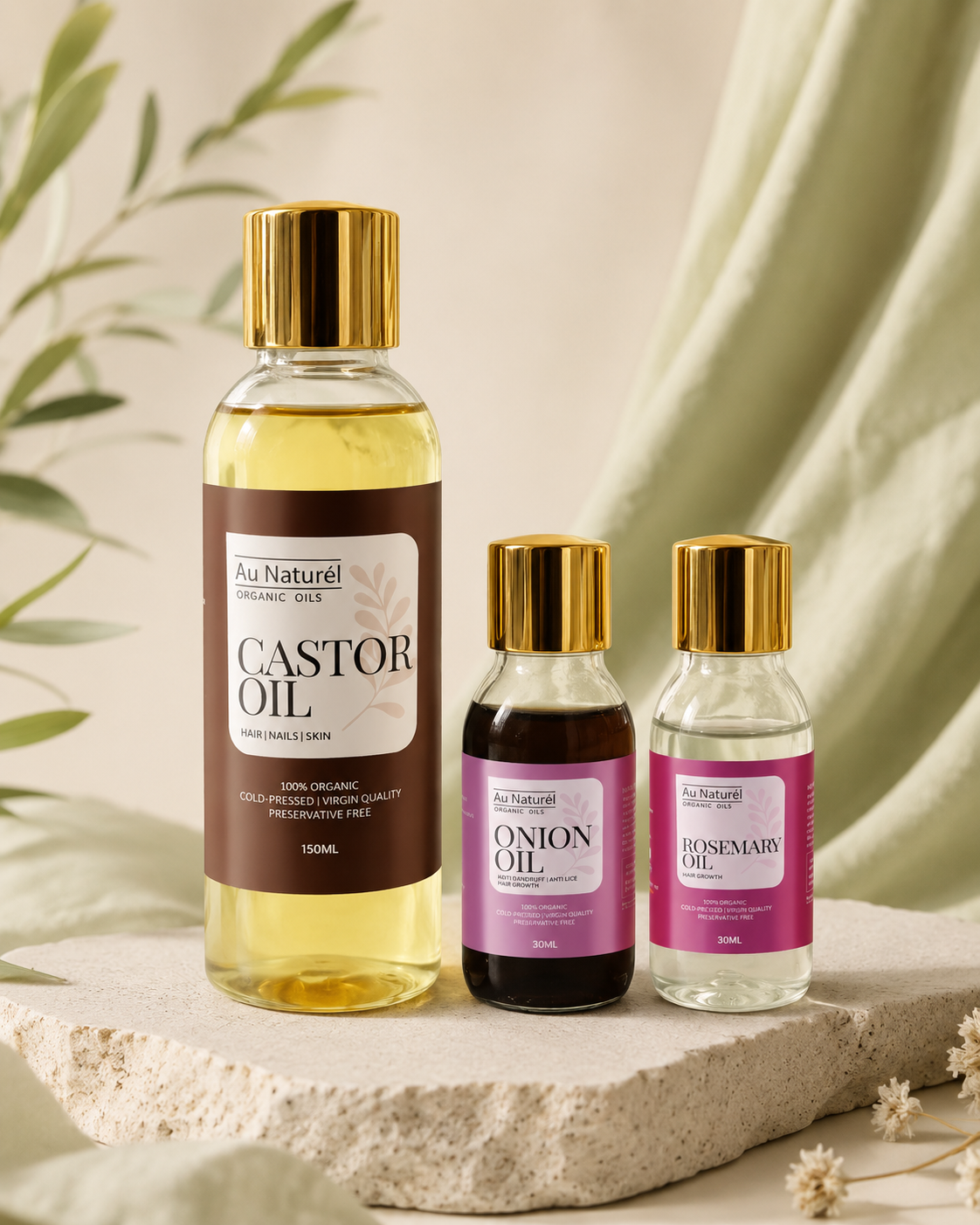 3 Oil Pack for Hair Growth - Rosemary - Castor - Onion